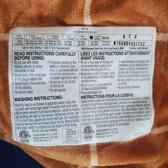 Threshold Orange Electric Heated Blanket - Picture 2 of 3